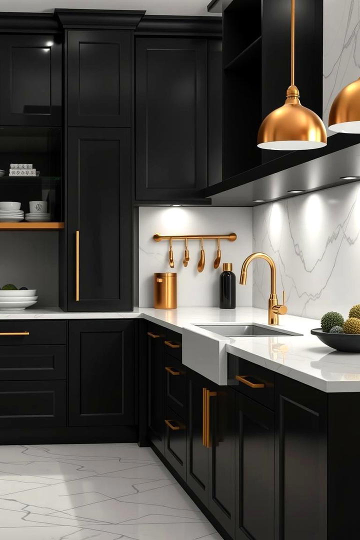 Integrated Gold Fixtures - 30 black white and gold kitchen ideas