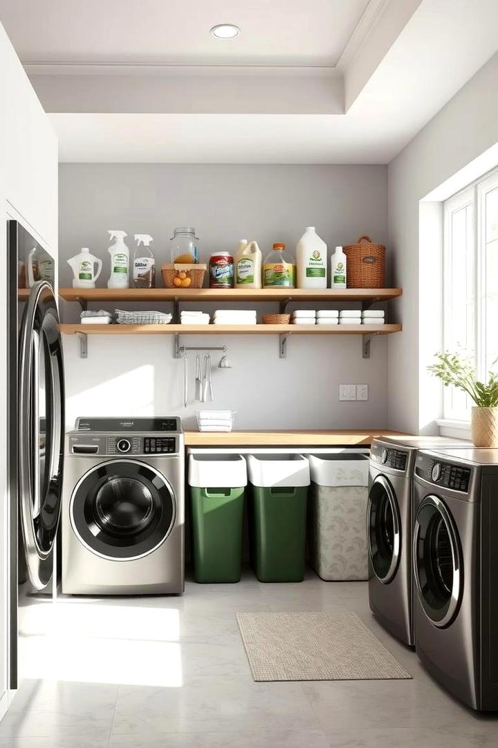 Integrated Recycling and Laundry Shelf System - 30 Laundry Room Shelf Ideas