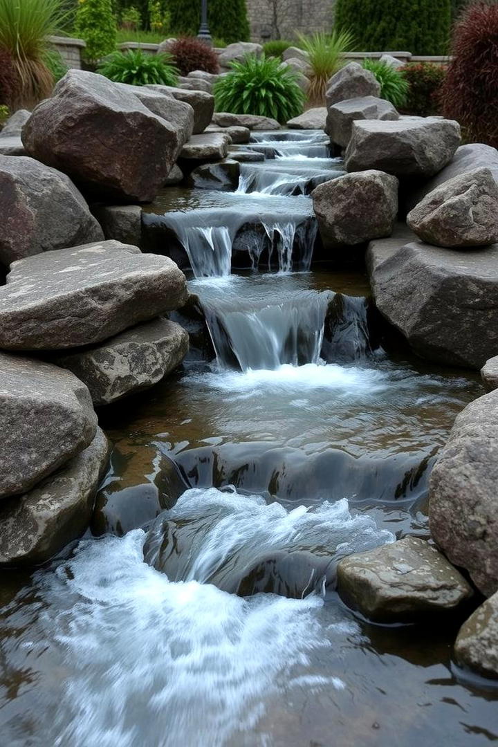 Integrated Water Feature Display - 30 Black River Rock Landscaping Ideas