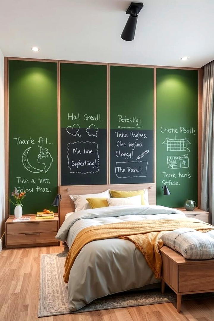 Interactive Chalkboard Green Panels - 30 Green Panelling Bedroom Ideas