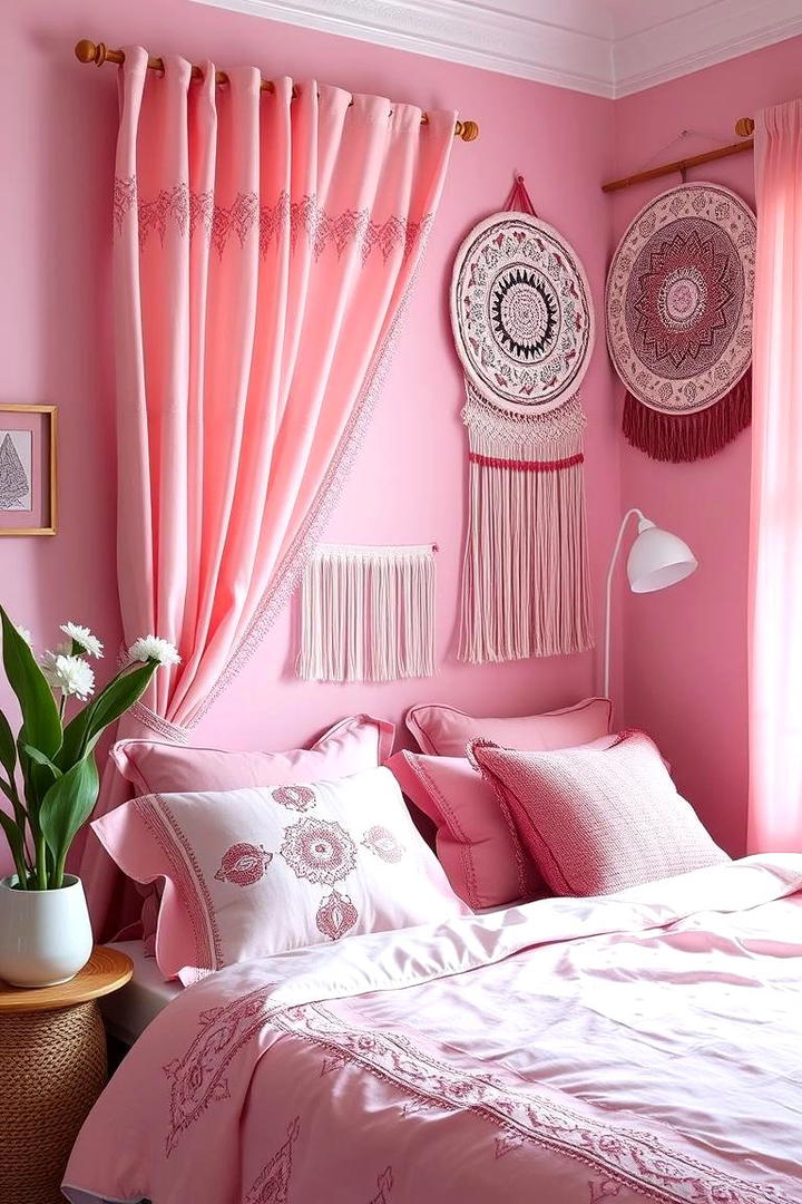 Intricate Embroidery Detailing - 30 Pink Boho Bedroom Ideas