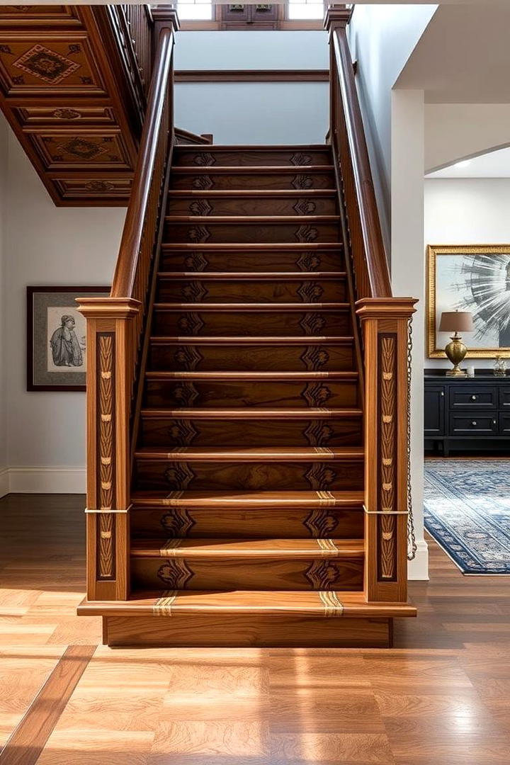 Intricate Inlays - 30 Wooden Staircase Ideas