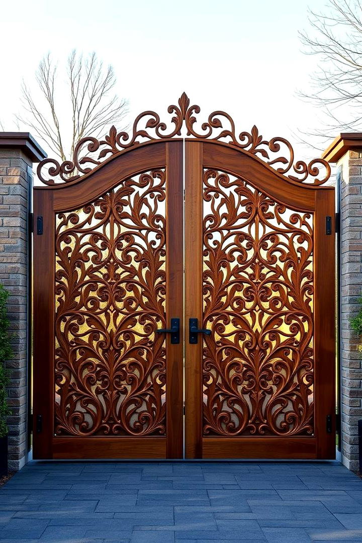 Intricate Laser Cut Wooden Gate - 30 Driveway Gate Ideas