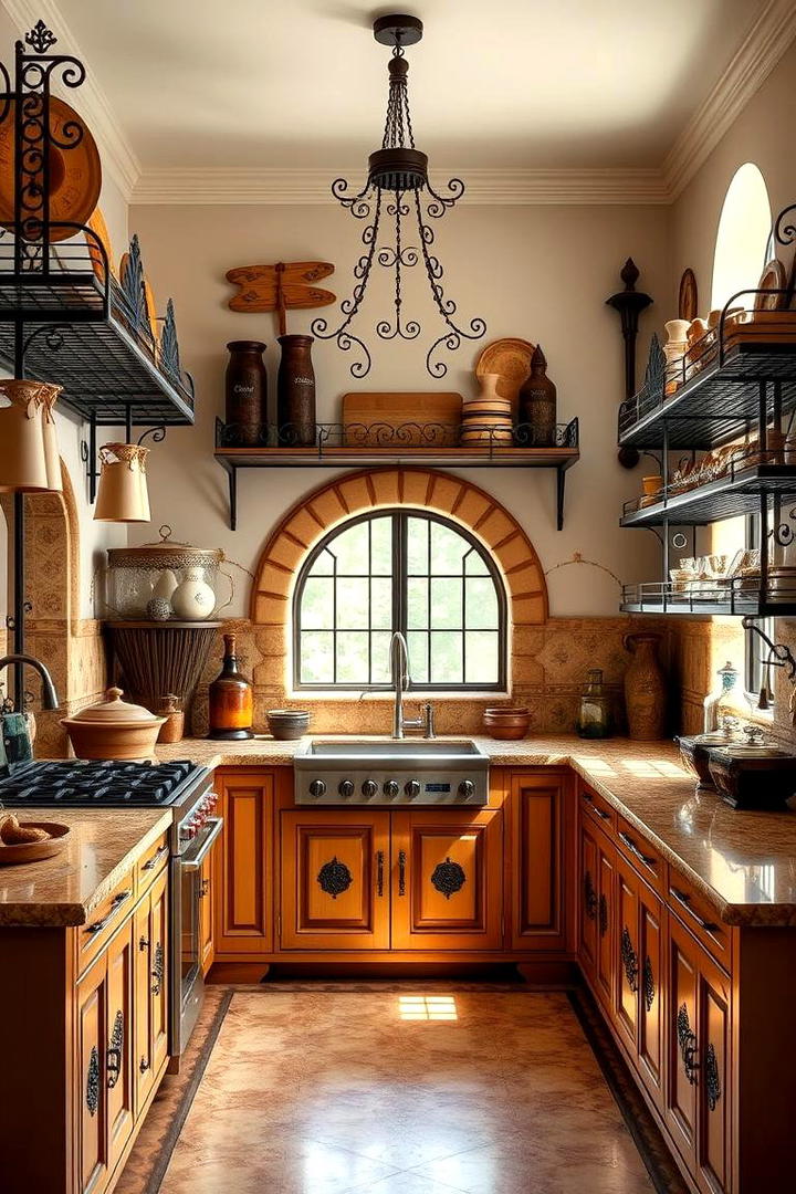 Intricate Wrought Iron Shelving - 30 Spanish Style Kitchen Ideas