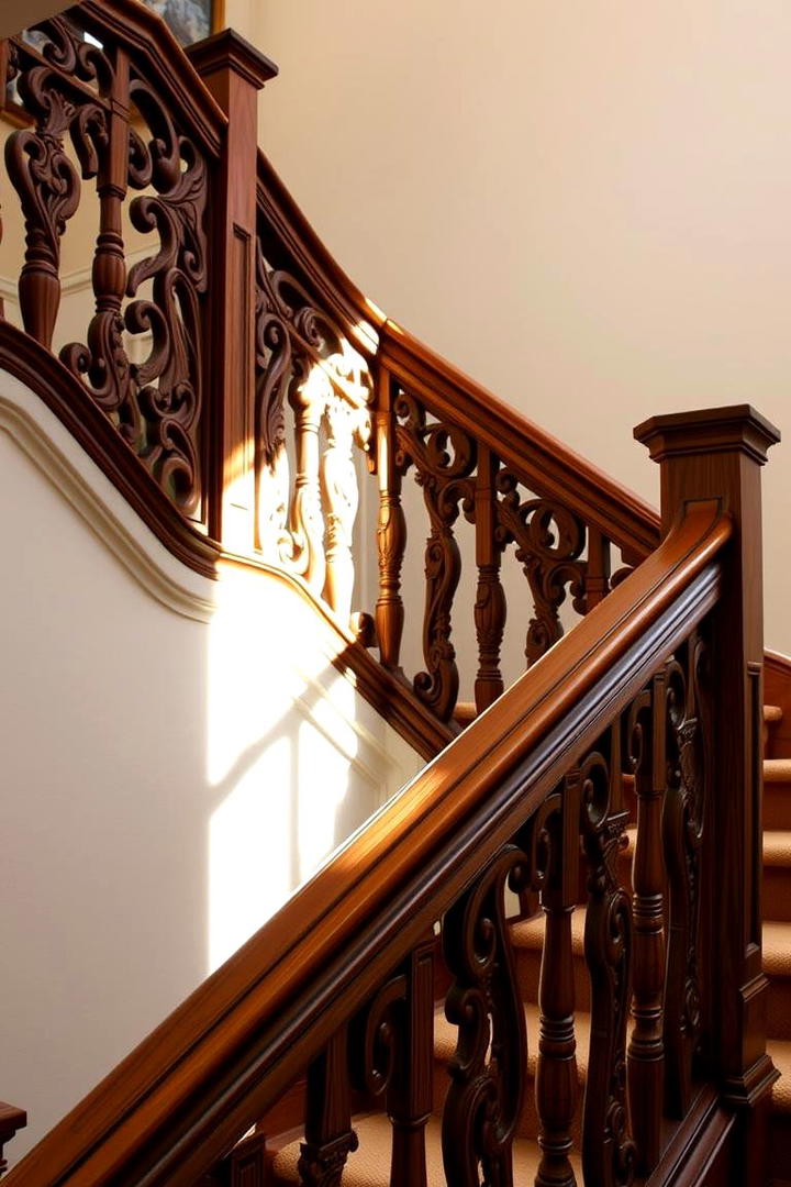 Intricately Carved Wood Railing - 30 Wood Stair Railing Ideas