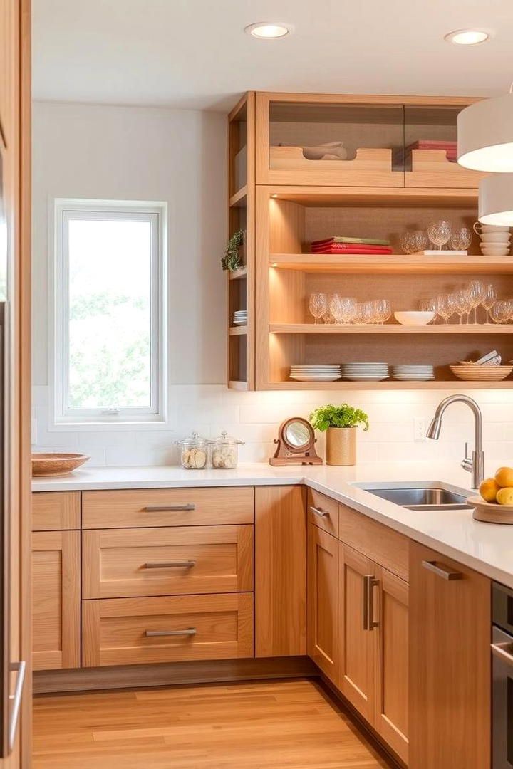 Inviting Open Shelving Feature - 30 Kitchens With Light Wood Cabinets