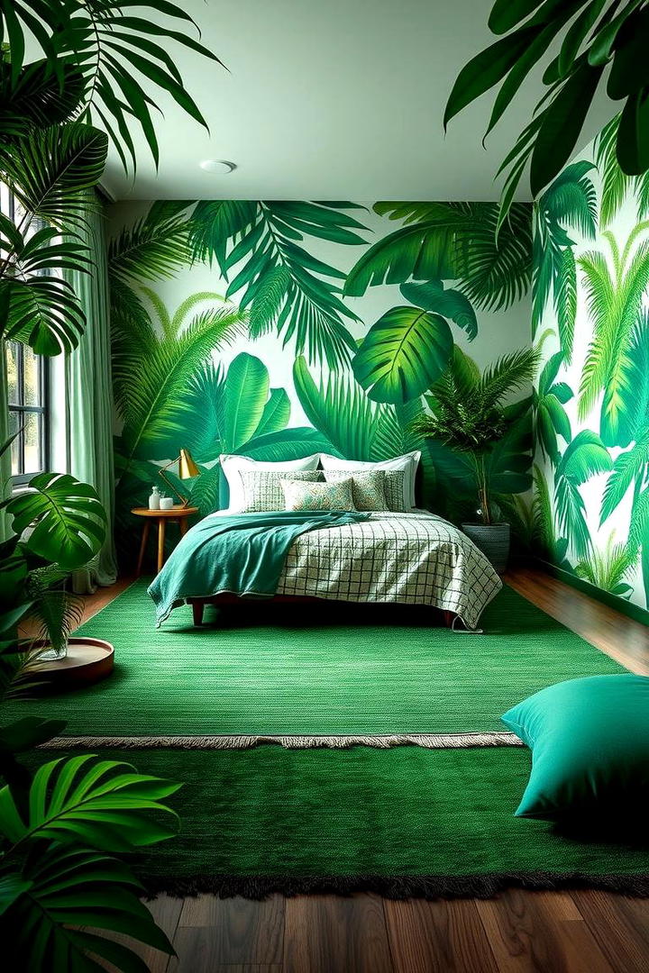 Layered Green Textures - 30 Jungle-themed Bedroom Ideas