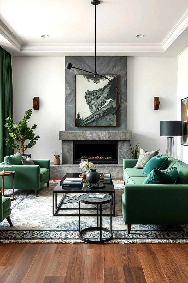 Layered Green Textures - 30 Forest Green Living Room Ideas