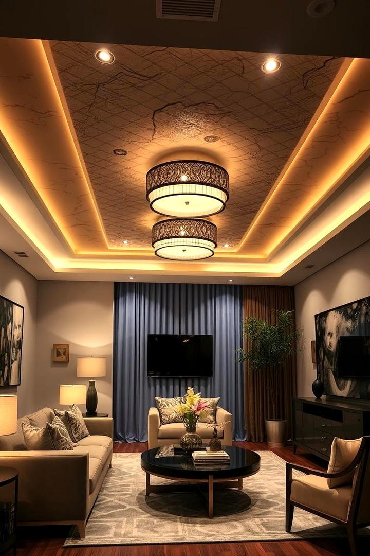 Layered Lighting Complexity - 30 Living Room Ceiling Lighting Ideas