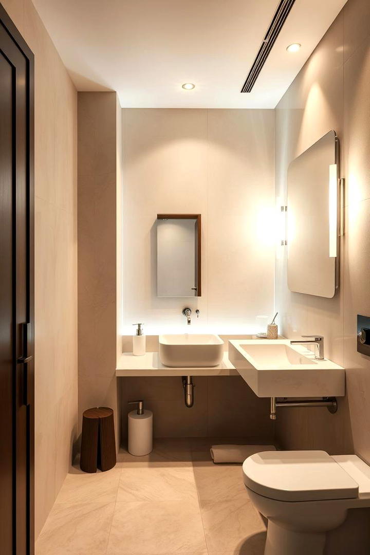 Layered Lighting Effects - 30 Beige Bathroom Ideas