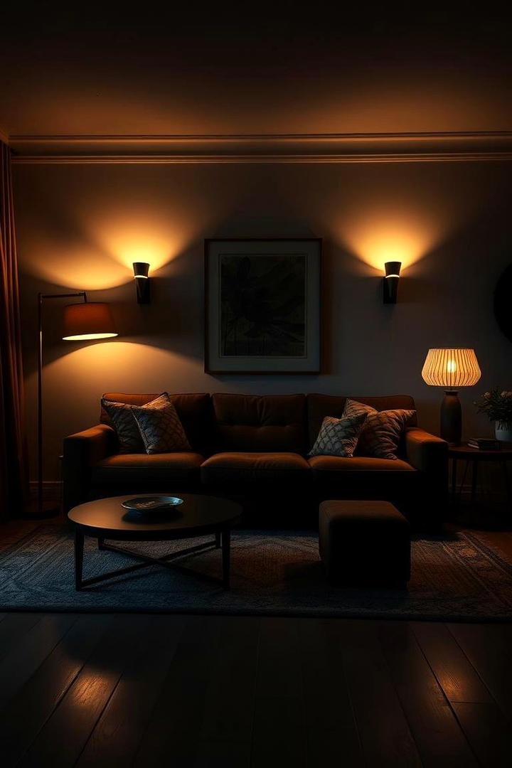 Layered Lighting for Mood - 30 Dark Brown Couch Living Room Ideas