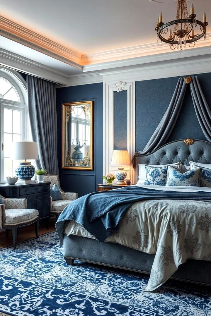 Layered Luxe Look - 30 Blue and Grey Bedroom Ideas