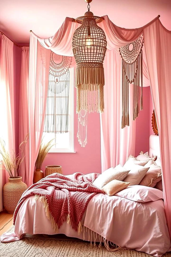 Layered Macrame and Cozy Canopies - 30 Pink Boho Bedroom Ideas