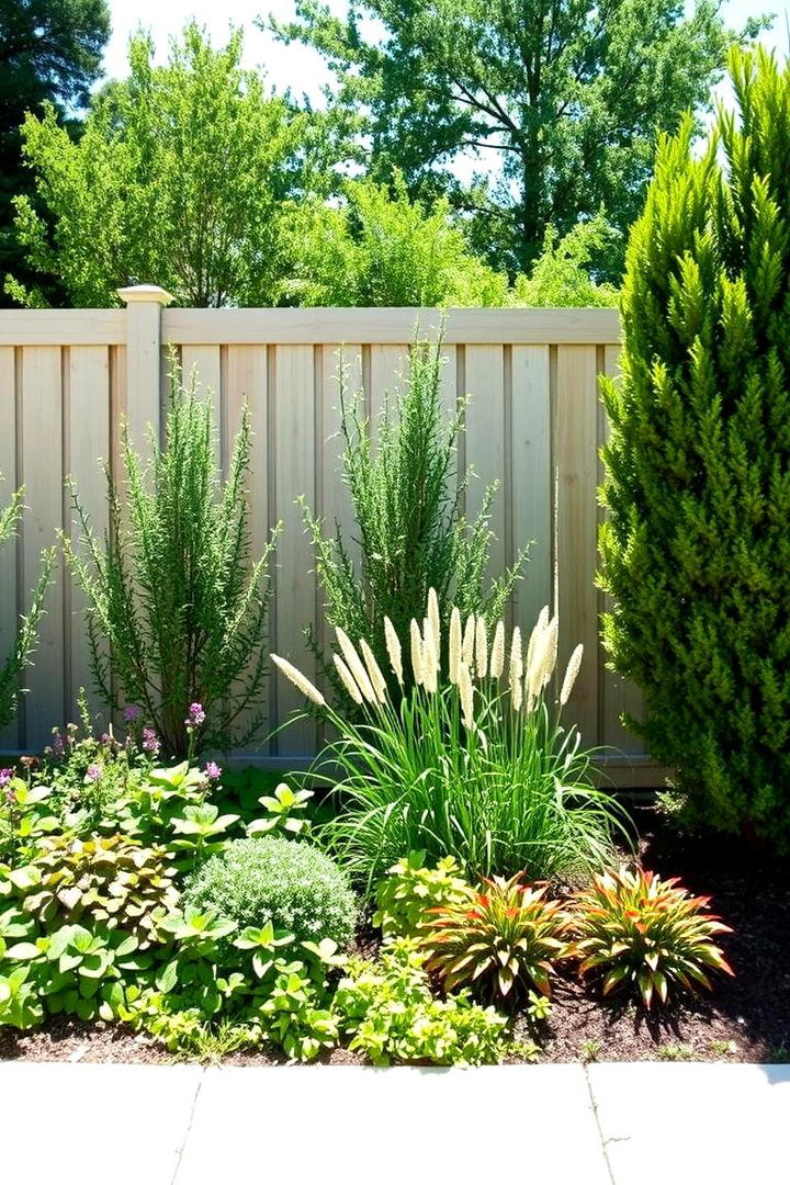 Layered Plant Heights - 30 Simple Fence Line Landscaping Ideas