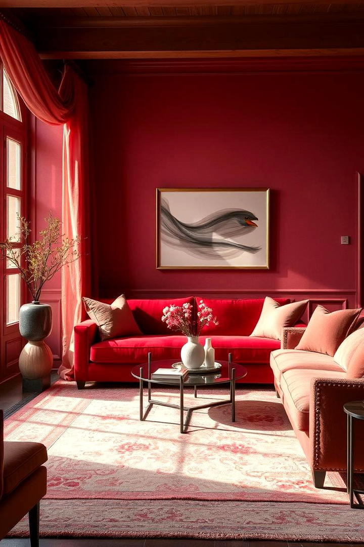 Layered Red Textures - 30 Red Living Room Ideas