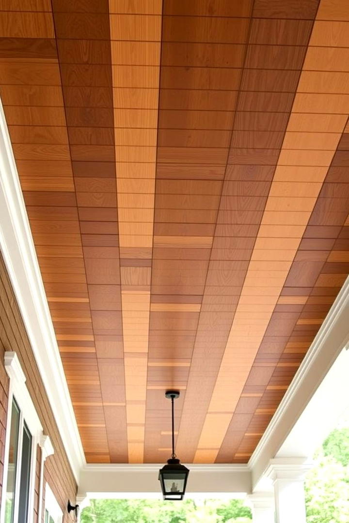 Layered Wood Slats - 30 Porch Ceiling Ideas