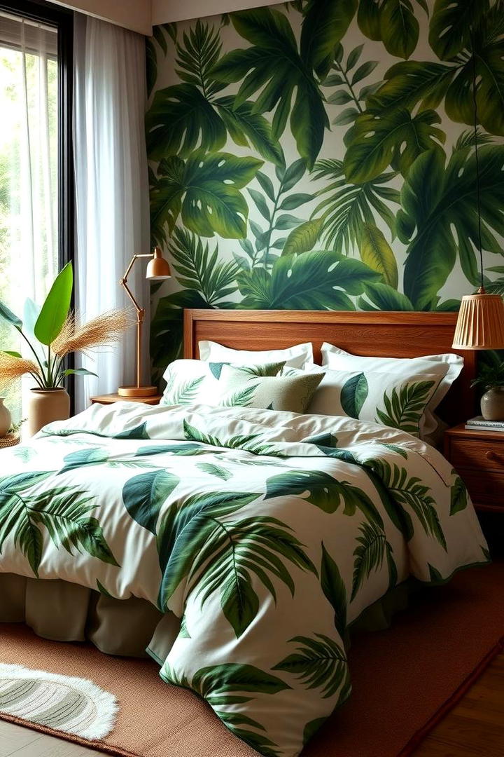 Leafy Bedding Elegance - 30 Jungle-themed Bedroom Ideas