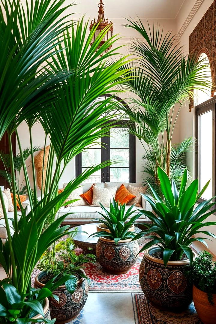 Lush Green Indoor Plants - 30 Moroccan Living Room Ideas