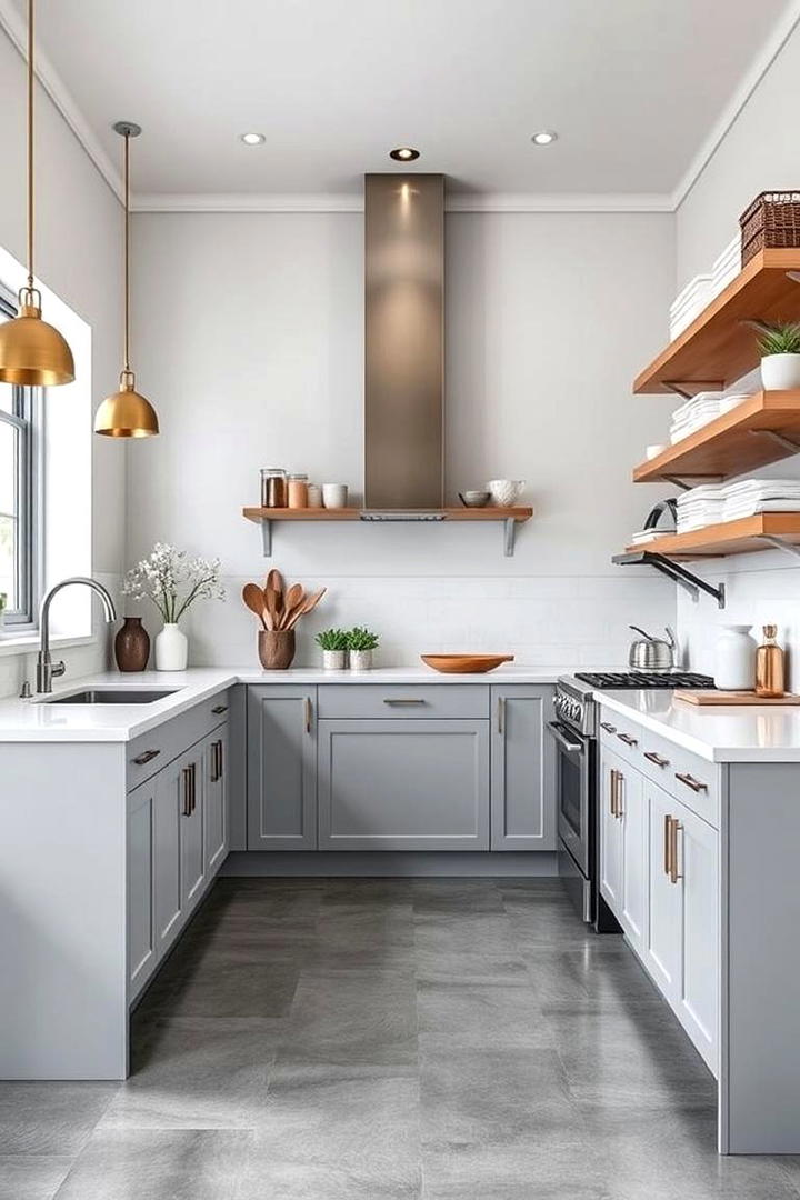 Luxe Grey Kitchen with Open Shelving - 30 Kitchens With Grey Floors