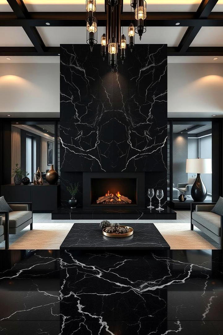 Luxurious Black Granite Finish - 30 Black Fireplace Ideas