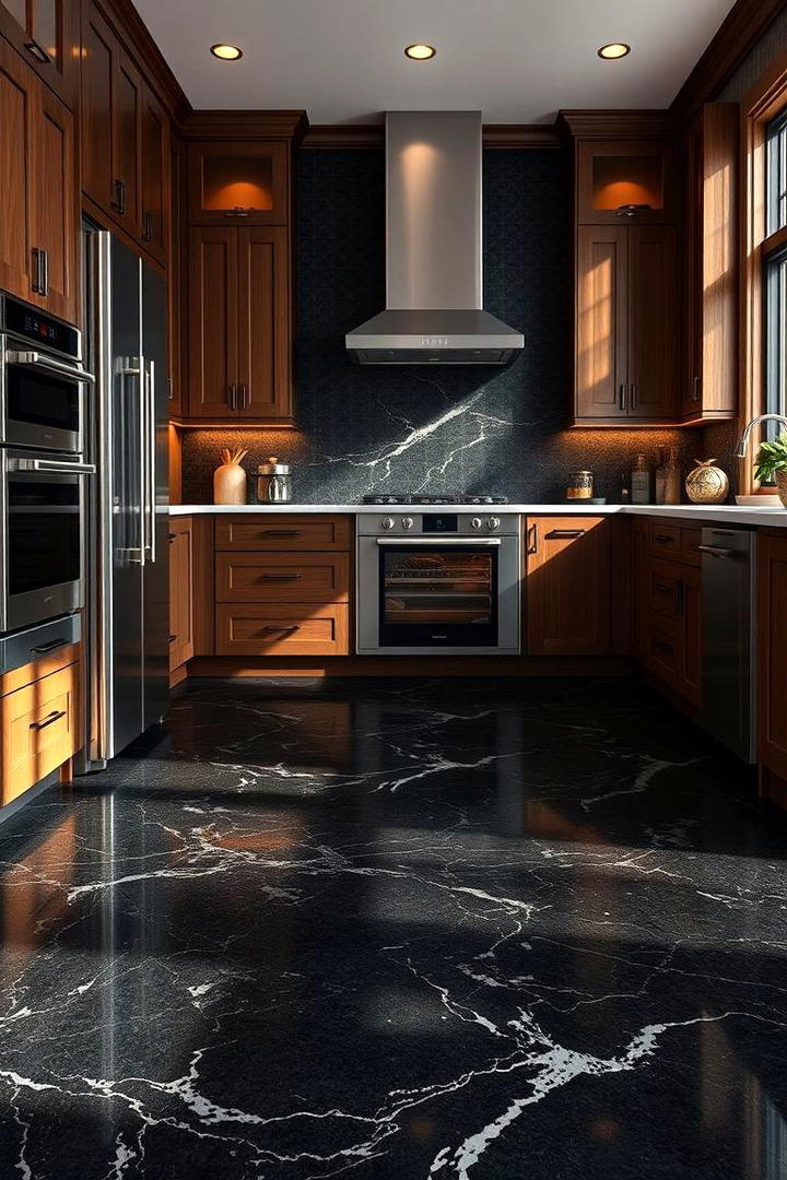 Luxurious Black Granite Surface - 30 Black Floor Kitchen Ideas