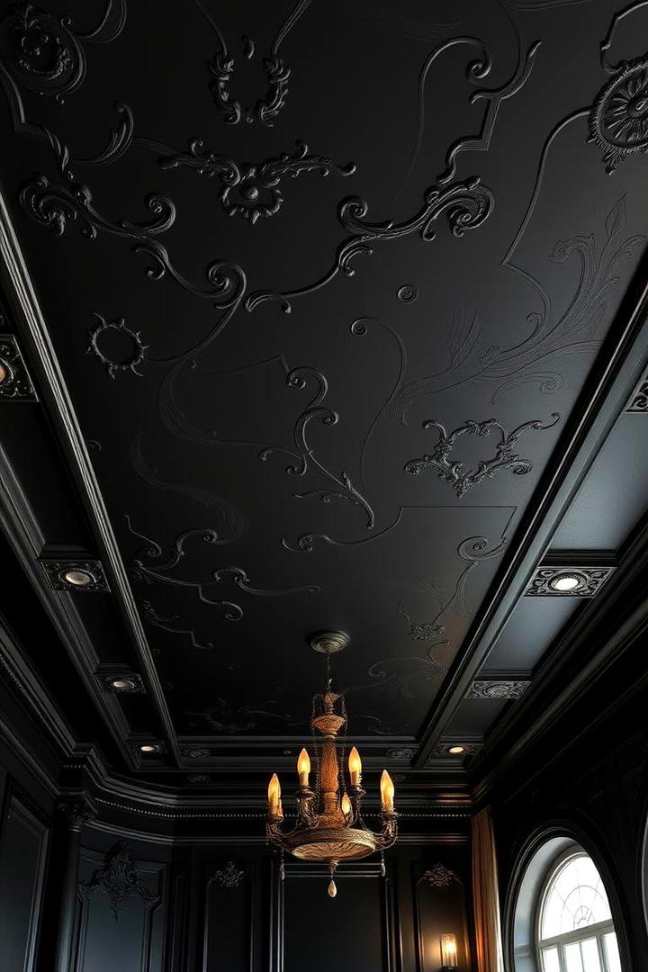 Luxurious Black Venetian Plaster Ceiling - 30 Black Ceiling Design Ideas