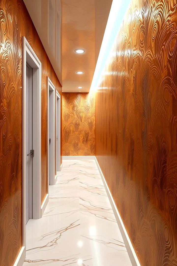 Luxurious Metallic Accents for a Glamorous Hallway - 30 Hallway Wallpaper Ideas