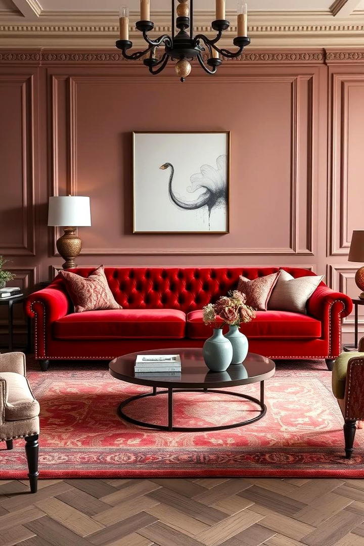 Luxurious Red Velvet Sofa - 30 Red Living Room Ideas