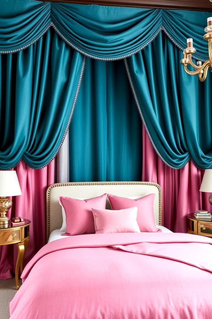 Luxurious Teal and Pink Drapery - 30 Teal and Pink Bedroom Ideas