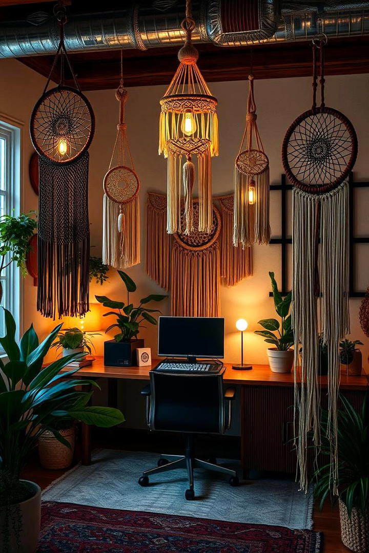 Macrame and Dreamcatcher Decor Office - 30 Bohemian Home Office Ideas