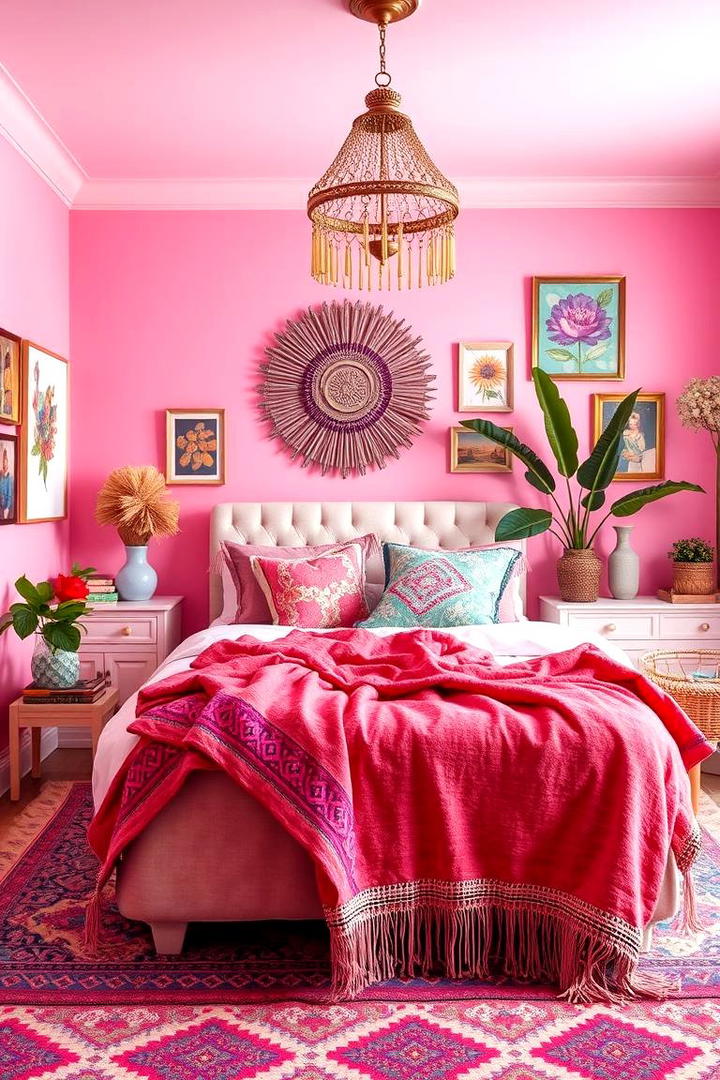 Maximalist Decor with Color Bursts - 30 Pink Boho Bedroom Ideas