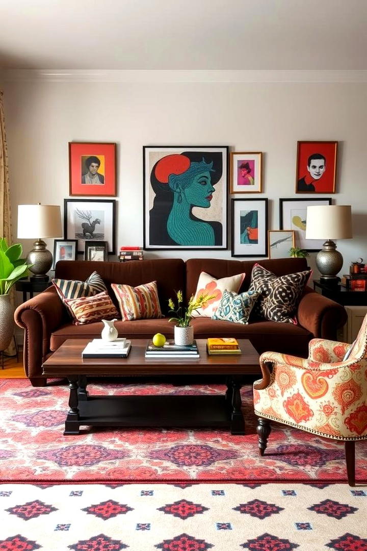 Maximalist Design with Bold Patterns - 30 Dark Brown Couch Living Room Ideas