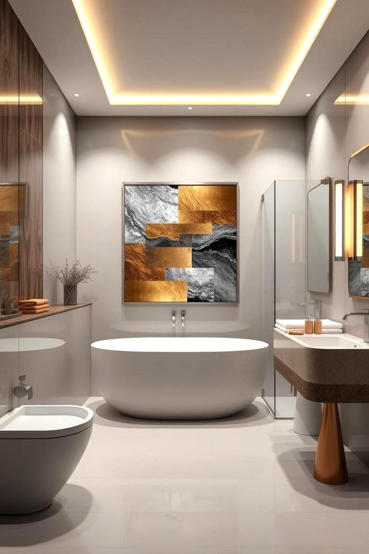 Metallic Accented Art - 30 Bathroom Art Ideas