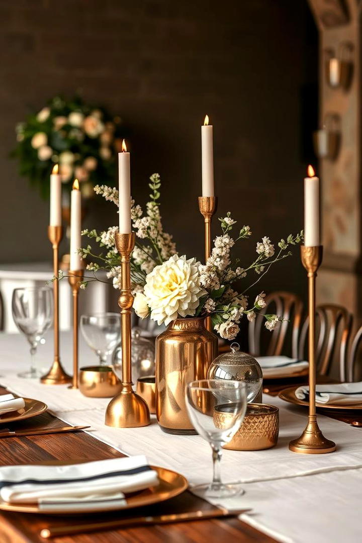 Metallic Accents Display - 30 non-floral wedding centerpiece ideas