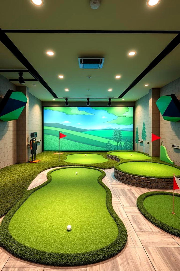 Miniature Golf Simulator Room - 30 Basement Game Room Ideas