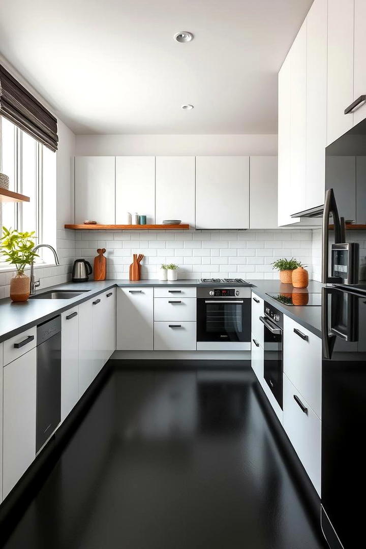 Minimalist Black Vinyl Style - 30 Black Floor Kitchen Ideas