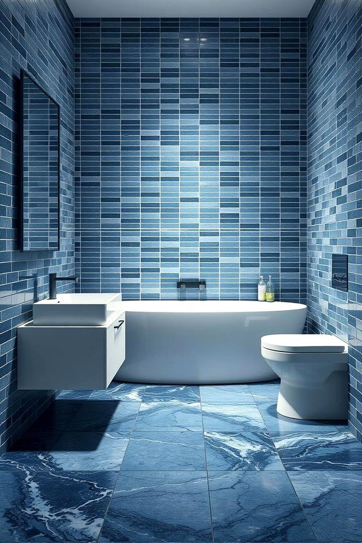 Minimalist Blue and Black Floor Tiles - 30 black and blue bathroom ideas