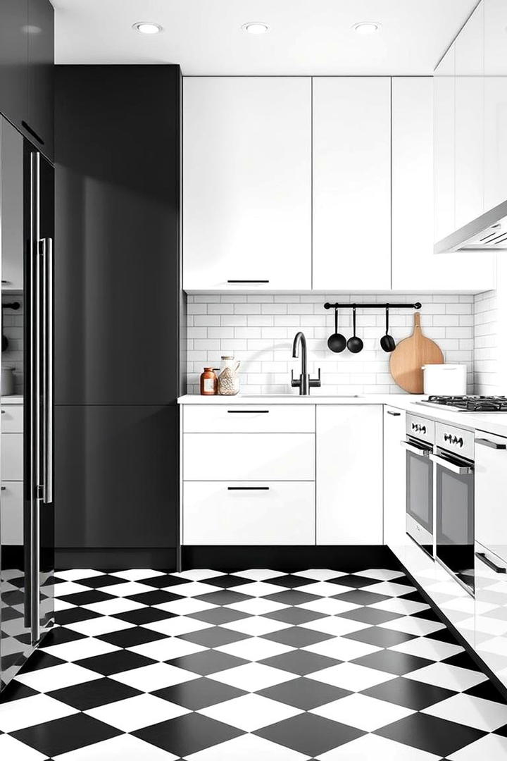 Minimalist Checkerboard Modernity - 30 Kitchens With Checkered Floors