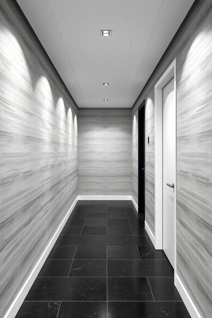 Minimalist Monochrome for a Sleek Passage - 30 Hallway Wallpaper Ideas