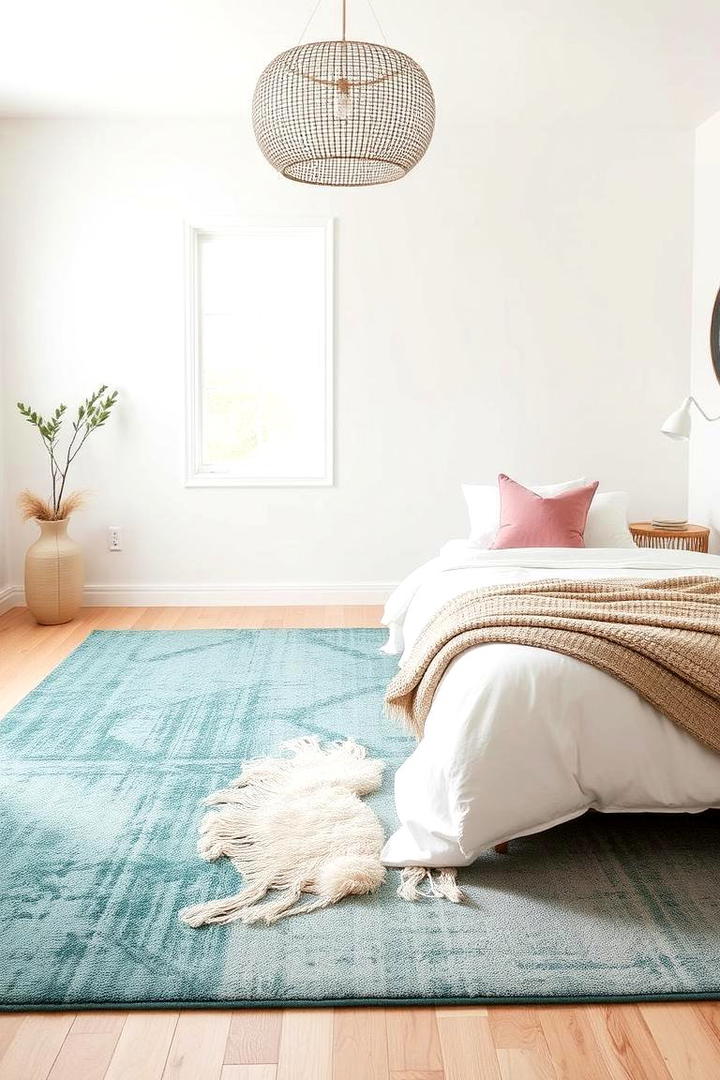 Minimalist Teal Accent Rugs - 30 Teal and Pink Bedroom Ideas