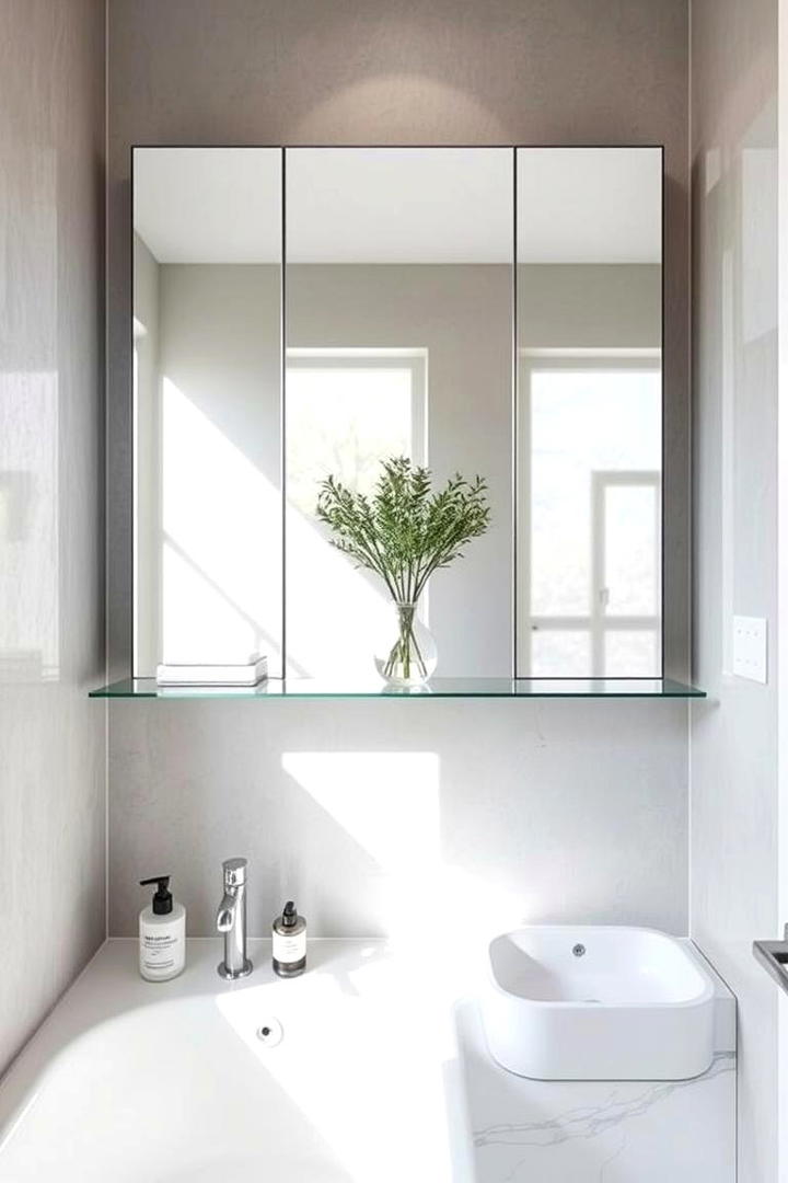 Mirrored Shelf Panels - 30 Small Bathroom Shelving Ideas