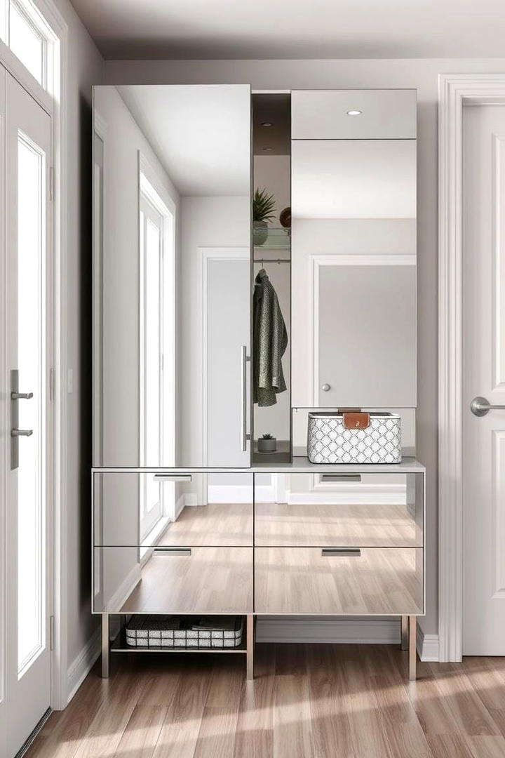 Mirrored Storage Cabinet - 30 Entryway Mirror Ideas