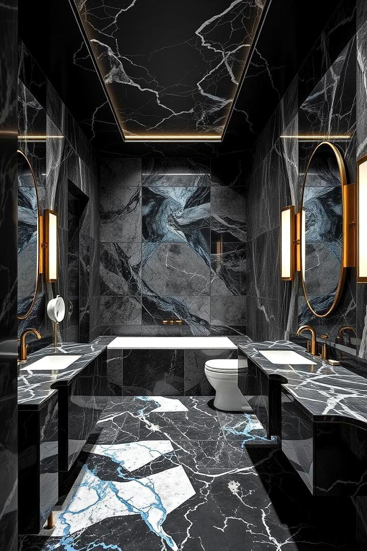 Mixed Black Marble with Blue Inlays - 30 black and blue bathroom ideas