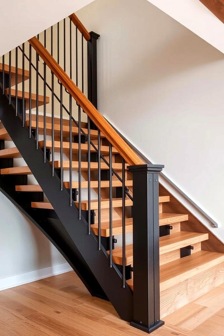 Mixed Material Wood and Metal Railing - 30 Wood Stair Railing Ideas