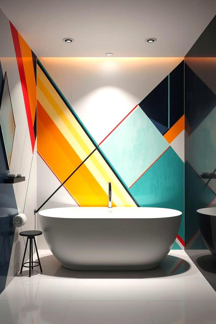 Modern Abstract Geometry - 30 Bathroom Mural Ideas