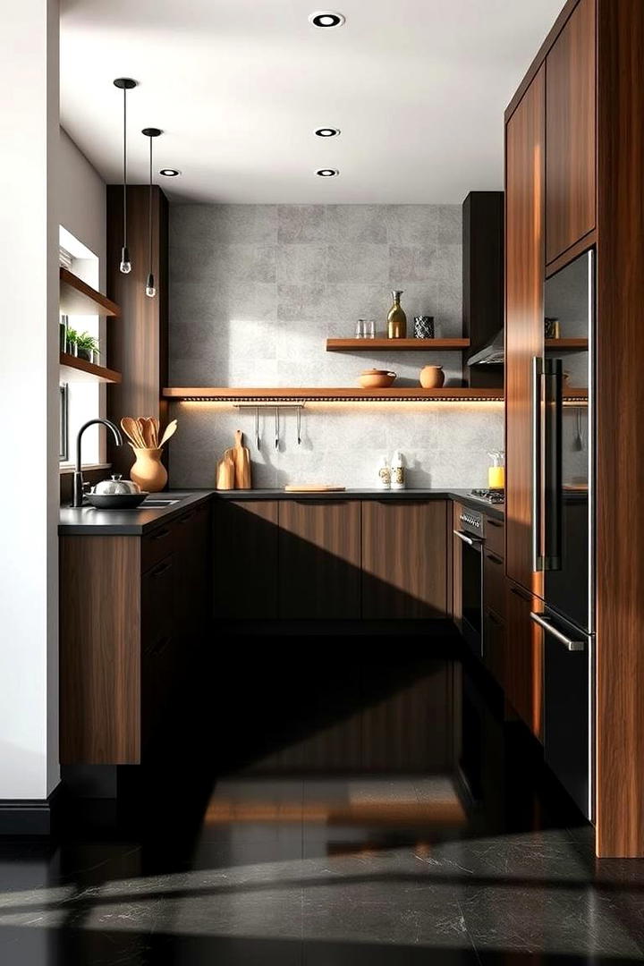 Modern Black Floor with Warm Accents - 30 Black Floor Kitchen Ideas