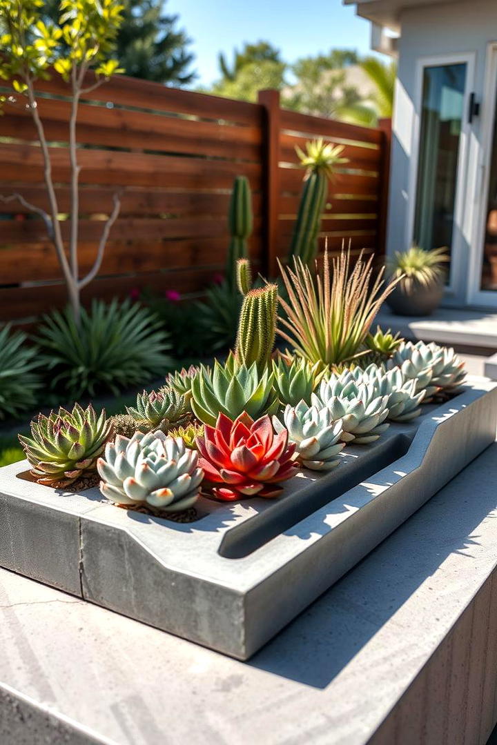 Modern Concrete Succulent Tray - 30 Outdoor Succulent Container Ideas