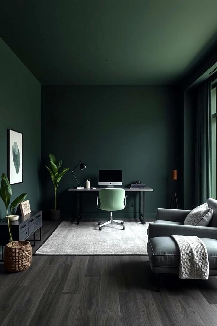 Modern Dark Green Minimalism - 30 Dark Green Home Office Ideas