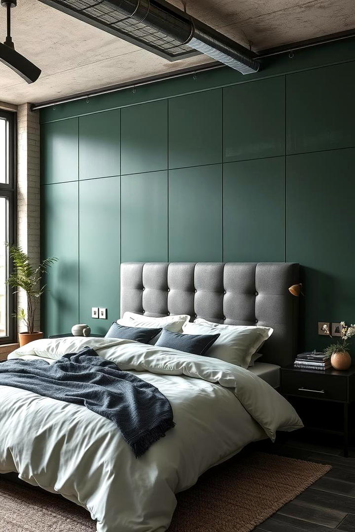 Modern Industrial Green Panels - 30 Green Panelling Bedroom Ideas