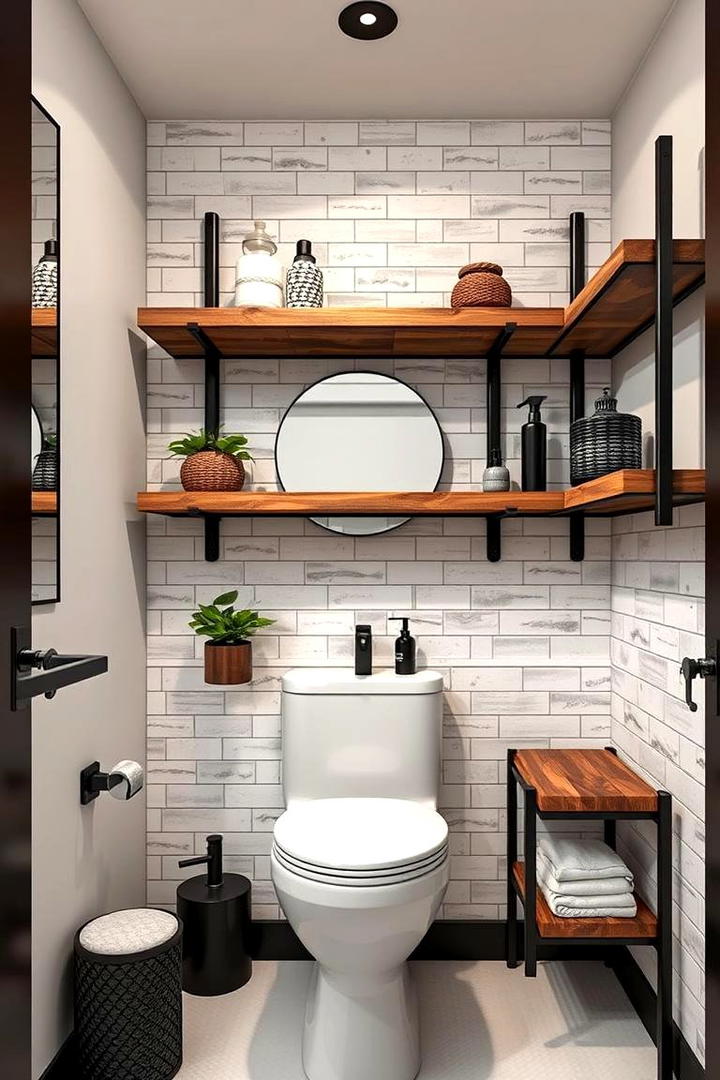 Modern Industrial Shelves - 30 Small Bathroom Shelving Ideas